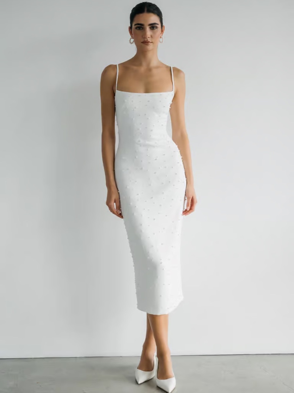 Jenny Yoo Oksana White Beaded Midi Slip Dress